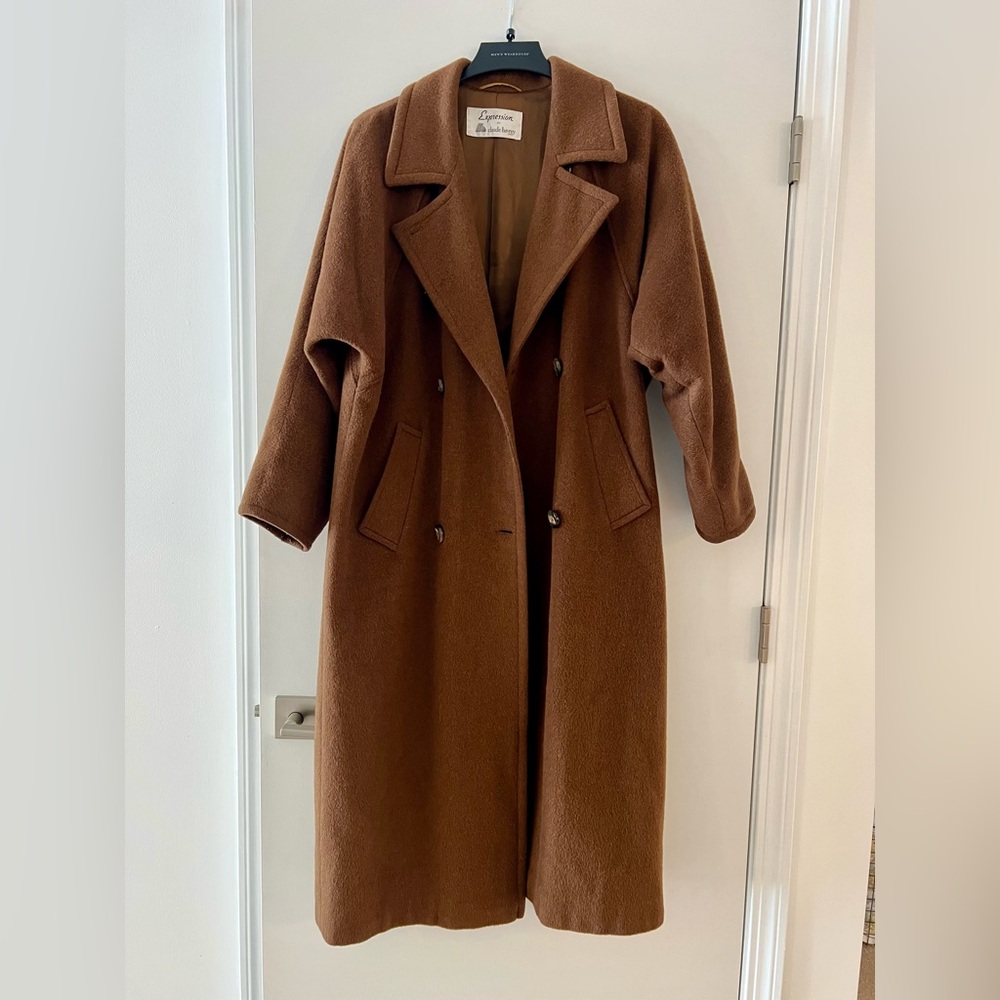 Vintage Alpaca / Wool / Mohair Blend Double-Breasted Coat in Tobacco Brown - Picture 4 of 13